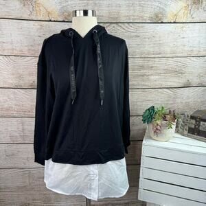 LASCANA Women's Layered Hooded Black White Pullover Sweatshirt Size 4 / 6 Small‎